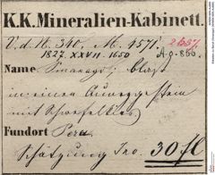 Etiketten zu Beryll (Smaragd) (NHMW-MIN-Ao866)